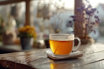 Detailed Color Picture of Sipping Herbal Tea on a Cold Day