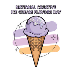 National Creative Ice Cream Flavors Day Vector with Melting Colorful Cone Illustration