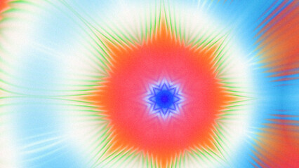 Abstract Radiant Burst with Soft Grain Texture, Symmetrical Glow Pattern in Psychedelic Style, Radiating Circular Abstract with Subtle Noise, Kaleidoscopic Starburst with Gradient Flow
