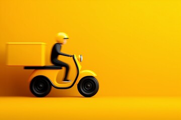 yellow scooter delivery, fast courier on moped, express shipping service illustration