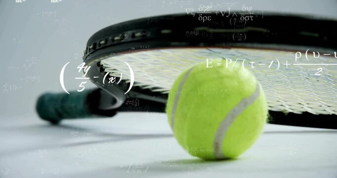 After static start racket and ball, formulas and chem structures appearing, visualizing science