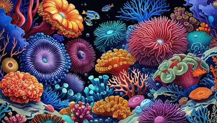 Vibrant underwater scene with colorful coral reef