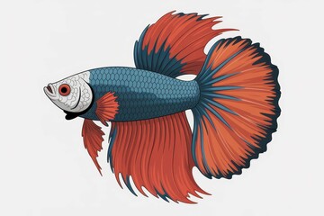 Generative AI illustration of wonderful and colorful betta fish isolated, white background