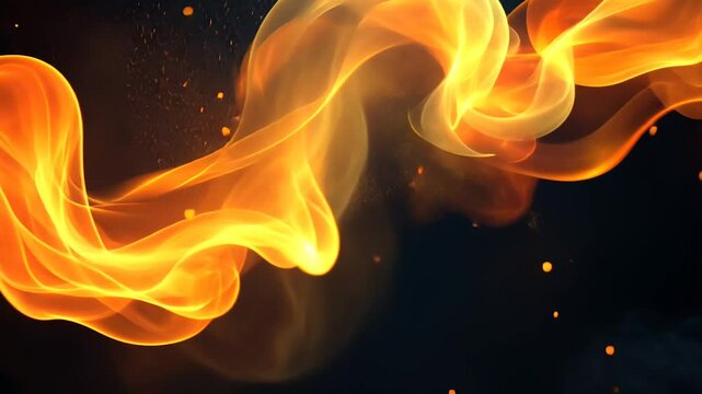 Fire and smoke with bright flames burning in the dark night