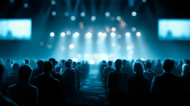 Captivating view of the audience at a corporate conference with stage lights