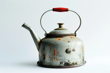 old vintage retro kettle on a white background isolated  teapot made of aluminum materials