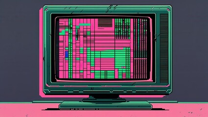Obraz premium Retro computer monitor with glitch art display