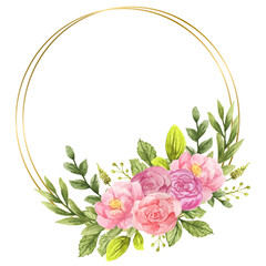 Circle floral with golden frame