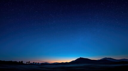 Deep blue starry night minimalist landscape black hill silhouette star trails HD rendered serene meditation creative background
