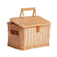Woven storage basket with lid and handle, perfect for organizing items. This natural wicker basket adds rustic touch to any space, ideal for home decor or storage solutions