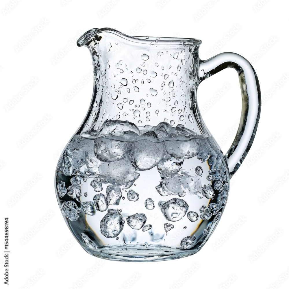 Poster clear glass pitcher filled with water and bubbles, showcasing refreshing hydration. perfect for dini