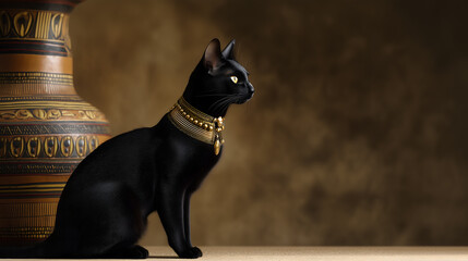 A luxurious 3D render of a black cat featuring glossy fur and photorealistic texture. This elegant digital cat model stands poised, highlighting sleek design and feline grace against a dark background