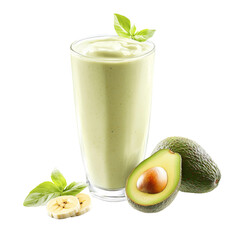 Creamy avocado smoothie with banana and fresh basil, served in tall glass. healthy and refreshing drink perfect for breakfast or snack