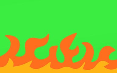 This image features a vibrant, almost neon, green background that takes up the majority of the upper frame. Below, a dynamic flame-like pattern dominates the lower portion.