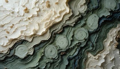 An abstract landscape of textures evoking a serene journey through mountains valleys with muted