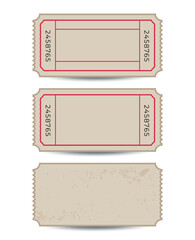 Set of blank ticket templates in retro style.Vector isolated coupon
