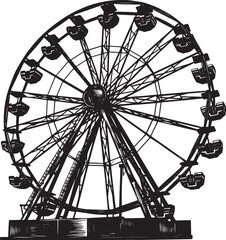Illustration of a Black and White Ferris Wheel on a White Backgr