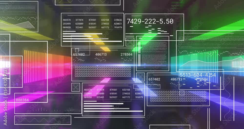 Poster pulsating light panels starting outlines fading in while numeric panels sliding grid for insight