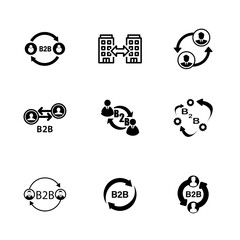 B2B icon set, black and white.