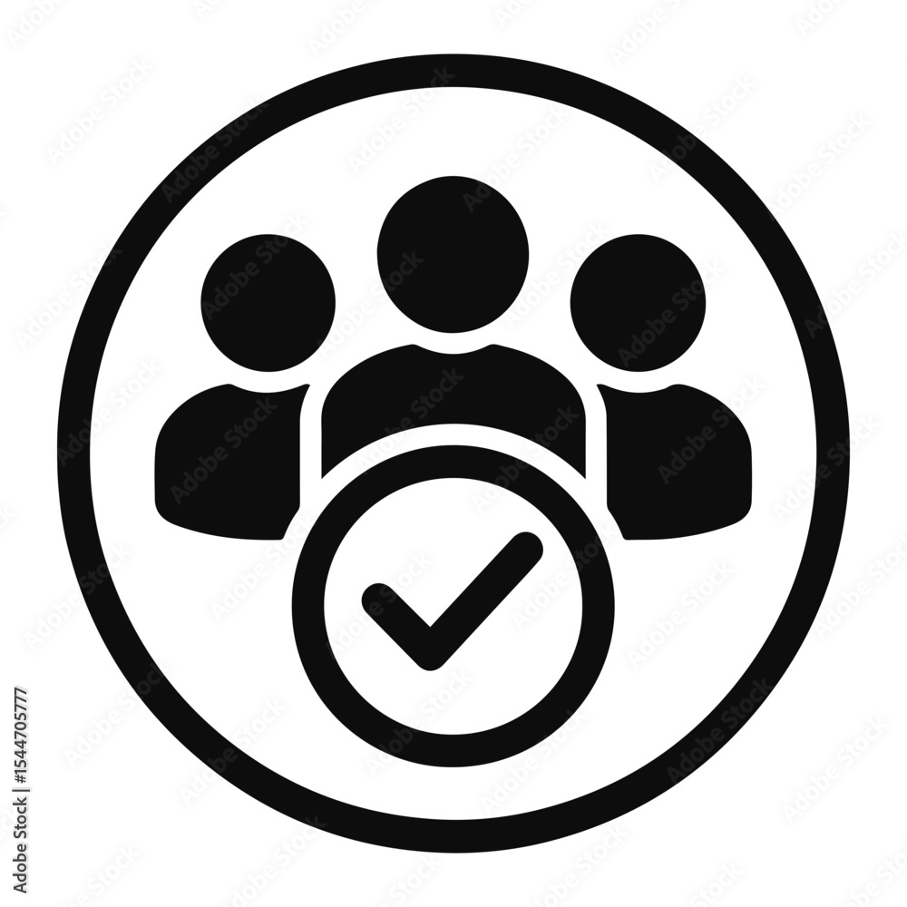 Fototapete illustration of three people icon inside a circle with a check mark inside another circle below them