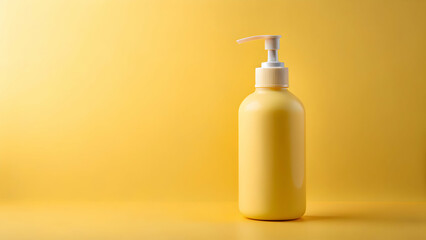 Soft yellow pump bottle on pastel yellow background © Mahbub stock 