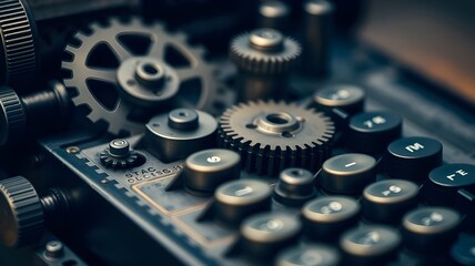 Close-up of a vintage mechanical calculator