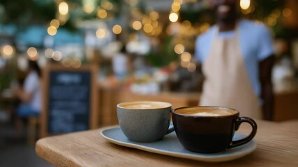 Warm ambiance of friends enjoying lattes in a cozy coffee shop setting. - Powered by Adobe