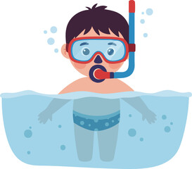 Cartoon Boy Swimming with Snorkel and Mask