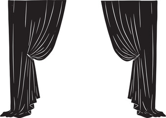 Elegant Black Curtains Isolated on White Background in a Minimal