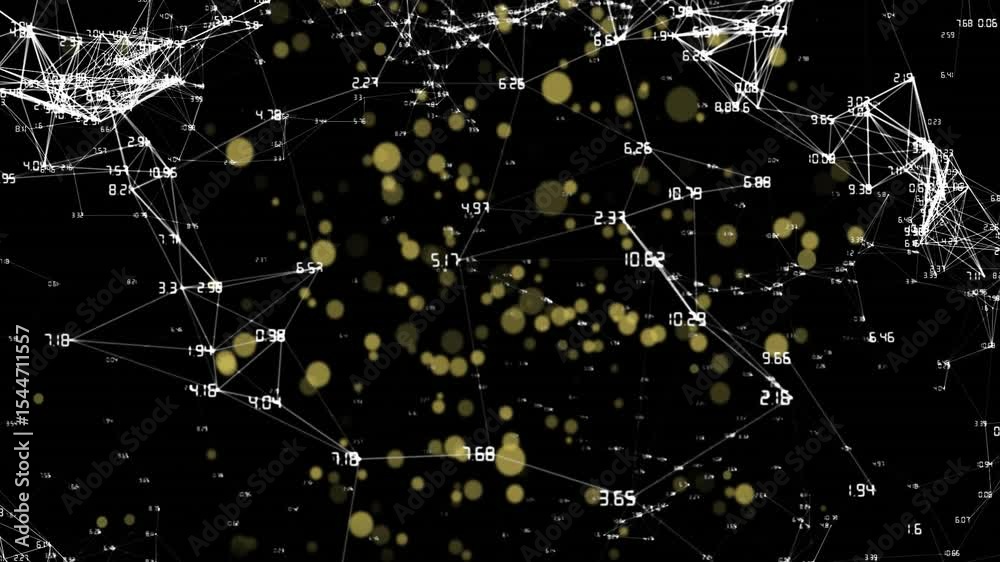 Aufkleber upon loading network yellow nodes drifting outward then contracting while mesh pulsing showing data