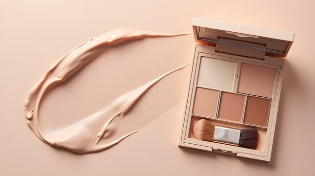 Contour palette and thin brush alone on cream surface