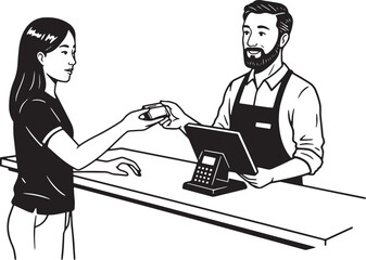 Customer purchasing with credit card at a counter in a store pay