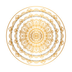 luxury gold mandala hand drawn illustration in  floral style for wedding invitation card template