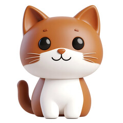 Adorable 3d cartoon cat sitting and smiling on transparent background