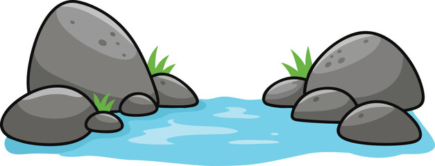 Cartoon Illustration of Rocks and Water