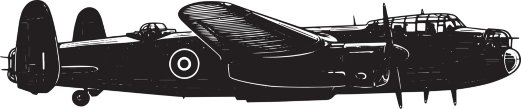 Detailed illustration of a vintage Lancaster bomber aircraft in