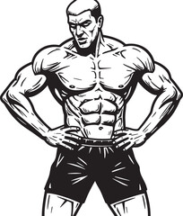 Fototapeta premium Strong Muscular Man Posing with Hands on Hips Illustration in Bl