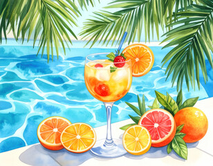 Refreshing citrus cocktail by the poolside embracing summer vibes