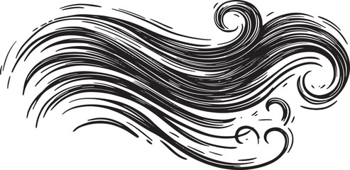 Fototapeta premium Black and white hand drawn stylized hair or wave illustration on