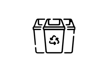 The image is a black and white vector icon showing three recycling bins or waste sorting containers placed side by side.