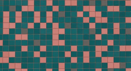 Fototapeta premium Abstract Teal and Coral Square Pixel Mosaic Pattern Design