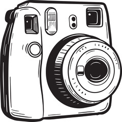 Black and White Illustration of a Retro Instant Camera on White