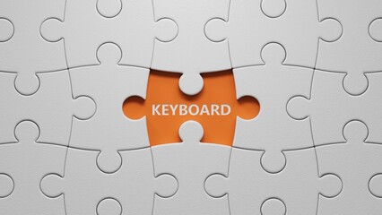 Fototapeta premium Keyboard. spelling.Flat lay view from above on orange background with buttons