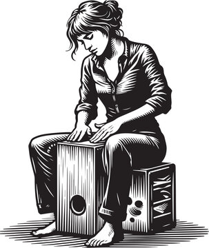 Monochrome woman engrossed in rhythmic caj