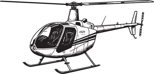 Fototapeta premium Black and White Illustration of a Helicopter Against a White Bac