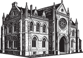 Fototapeta premium Detailed architectural illustration of a gothic cathedral buildi