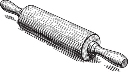 Detailed Monochrome Illustration of a Rolling Pin for Baking and