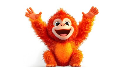 Happy orange monkey cartoon celebrating on white
