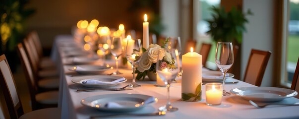 Crisp white linens, candlelit tablescape, wedding , atmosphere, elegant, tabledecor
