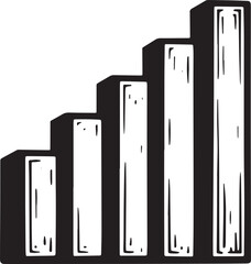 Hand-drawn increasing bar graph icon illustration with black and